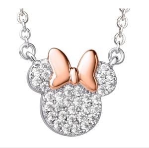 Cubic Zirconia Minnie Mouse in Silver-Plated Pendant with 18" Chain